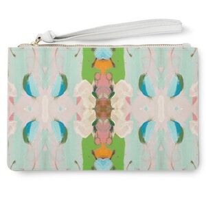 Laura Park Money’s Garden Green Leather Clutch NWOT